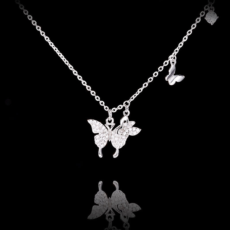 卓恒甄选925银蝴蝶项链女款轻奢小众设计爆款毛衣链送女友闺蜜礼