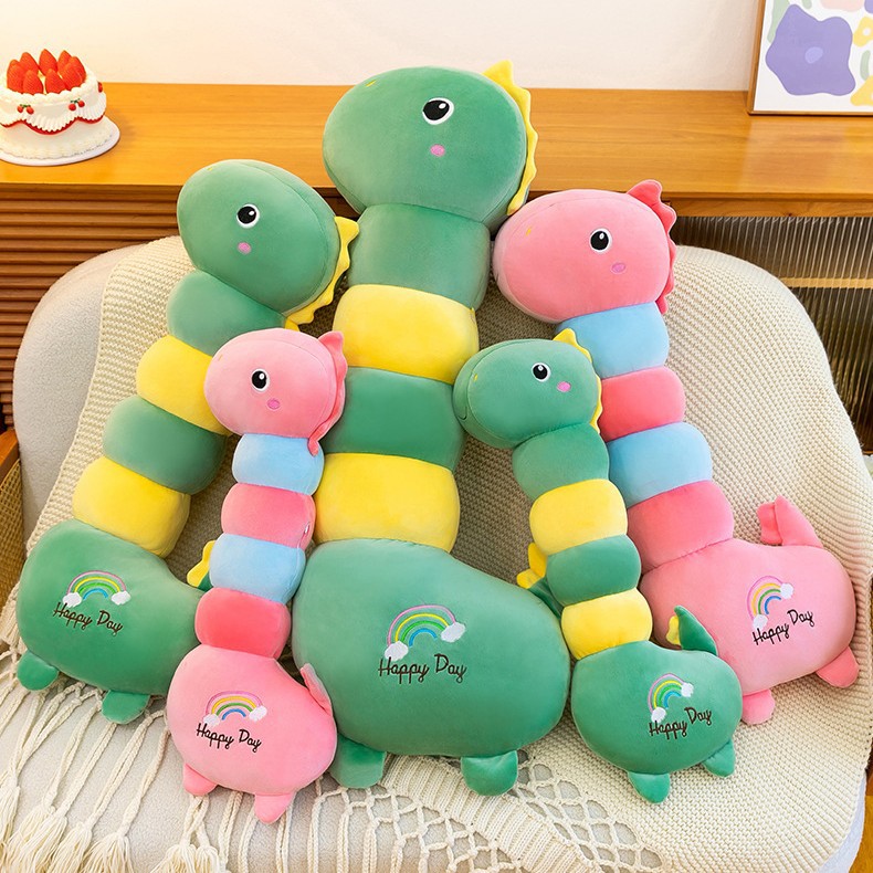 厂家福利特价款七彩毛绒睡觉夹腿可爱公仔毛毛虫恐龙毛绒玩具