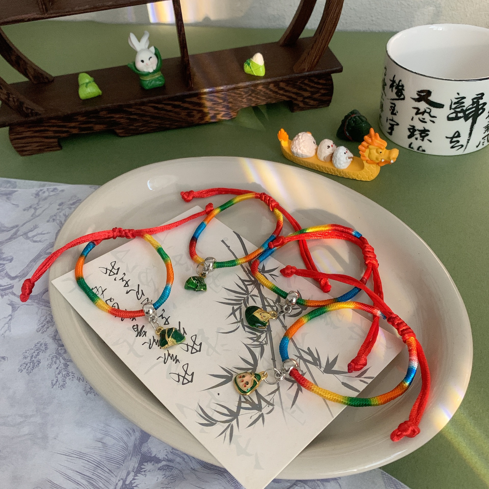 Hand-woven five-color rope bracelets for the Dragon Boat Festival, red rope for girls and boys, children's small zongzi, five-color thread
