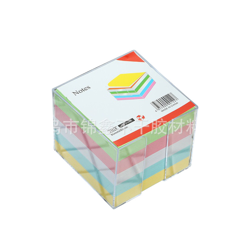 New best-selling model: Transparent box with pen holder, 76*76 glue-free color sticky note paper, 500 pages Item Picture