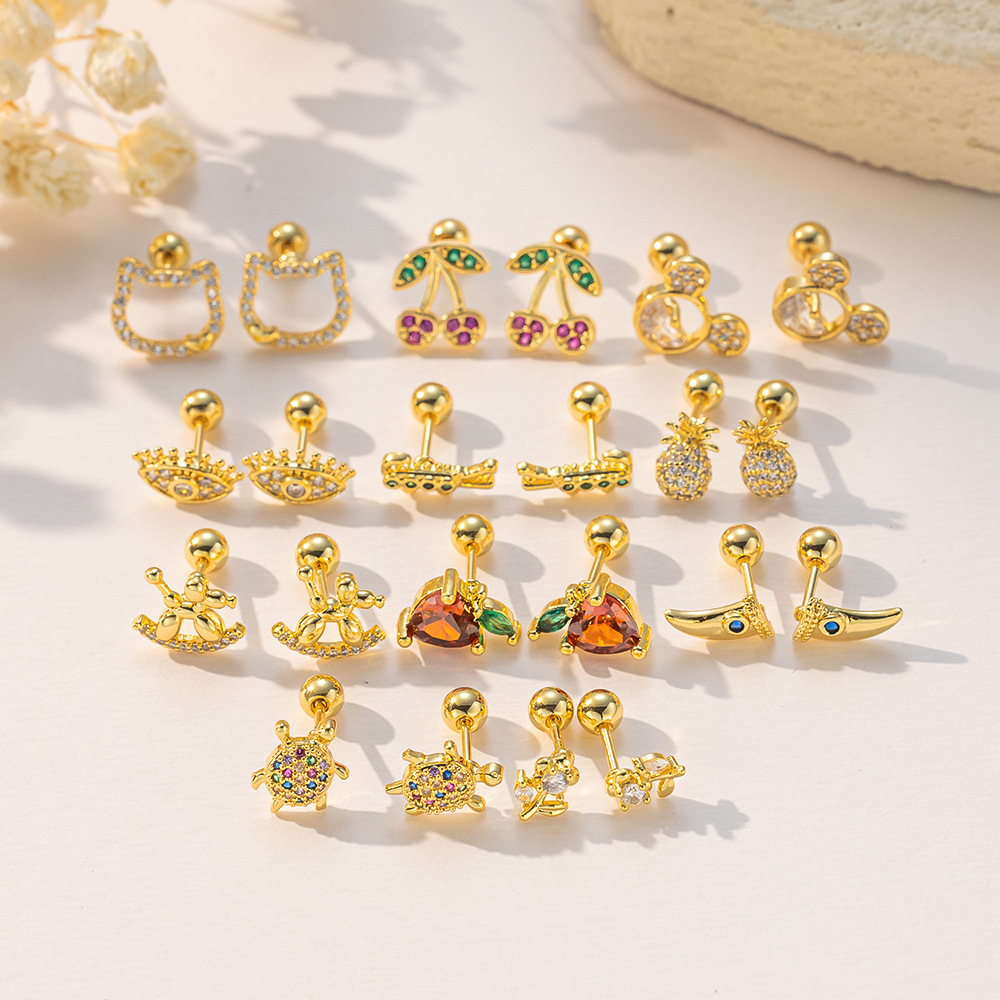 热卖耳钉耳环套装轻奢镶钻锆石缕空老鼠头个性时尚百搭小耳钉耳饰图