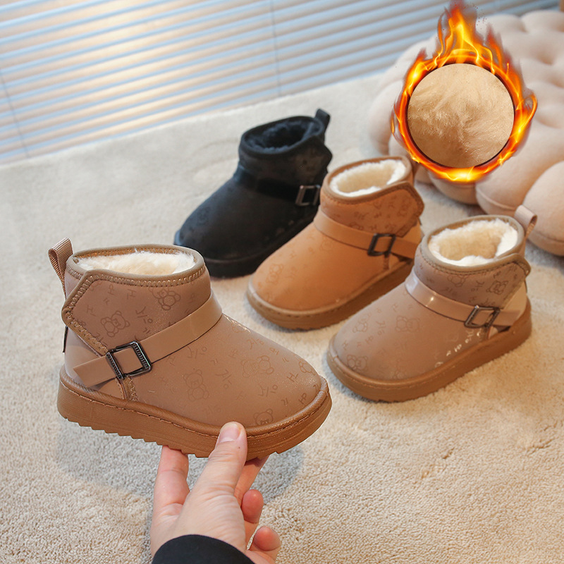 儿童雪地靴冬季新款加绒男女童雪地棉魔术贴大童棉鞋防滑女童靴子