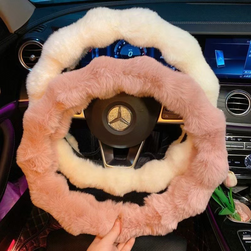 跨境泡泡绒方向盘套羊毛绒车把套保暖男女通用秋冬汽车方向盘套