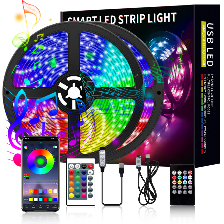 5V LED strip set 5050RGB a prueba de agua colorido USB24 teclas música bluetooth tv fondo luz ambiente