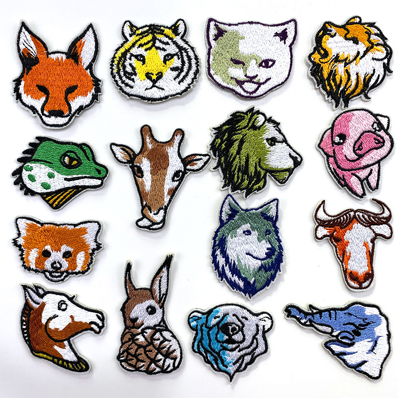 Cute animal embroidery stickers, cartoon lion and tiger stickers, self-adhesive tape stickers, phone case, ipad decorative stickers, schoolbag stickers