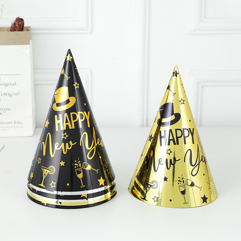 Happy New Year: New Year Party Hat, Birthday hat, Children and adults role-playing, Decoration and dressing up, gold and silver hat Specification image
