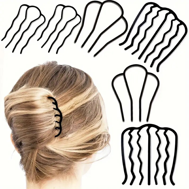 6-piece set of bun hair styling tools, braided hair set, hairpin for women, four-toothed U-shaped hair pin, flower bud, seven-toothed comb full figure