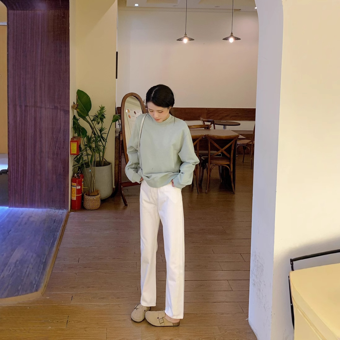 沃伦海龙 | Original2.0美式简约风白色百搭长裤扭缝针迹牛仔裤女