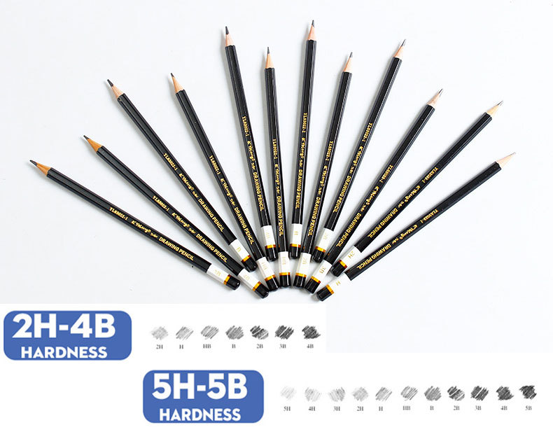 Yalong Cross-border Soft Poplar Wood Professional Art Pencils 12 pieces Mixed standard pencils HB2B Art Sketch pencils Application Scenario