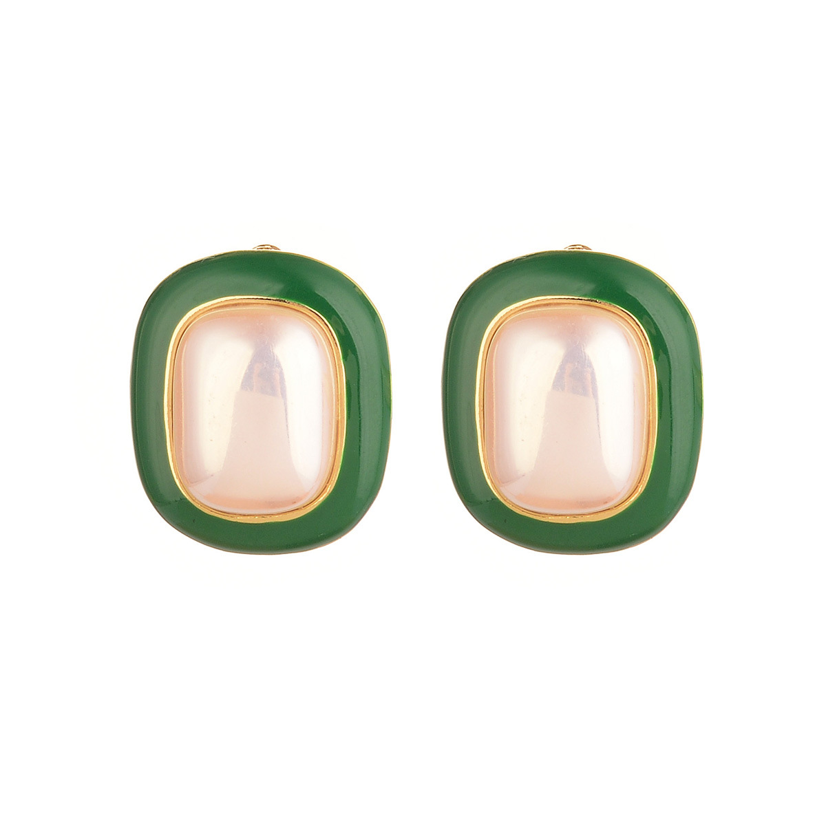 Light luxury and niche green Christmas 2024 French high-end triangular pearl earrings, new trendy silver needle color-preserving stud earrings Item Picture