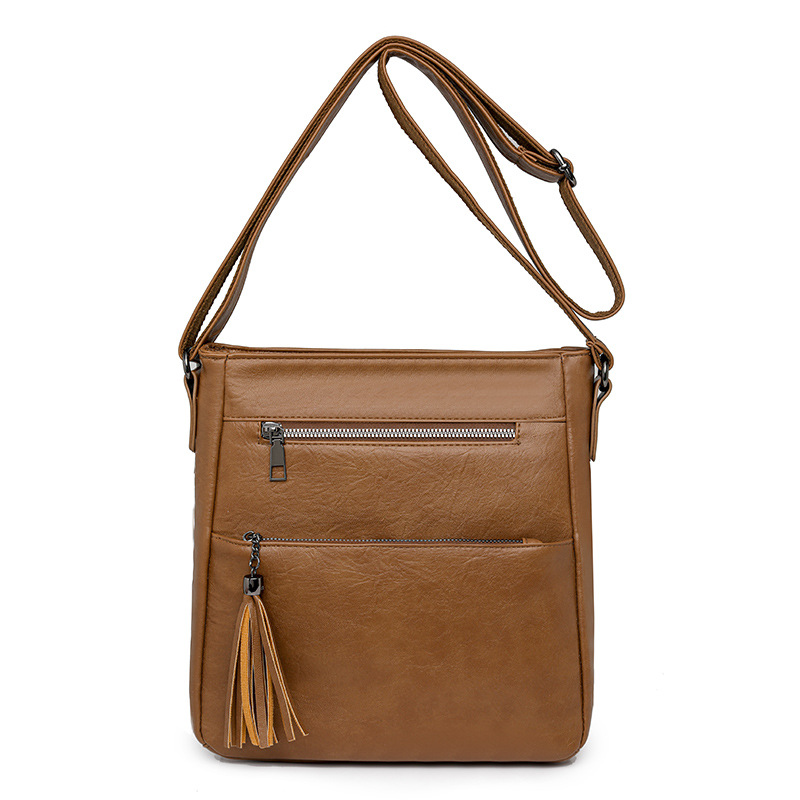 新款女包多拉链口袋竖款女式单肩包高级质感斜挎包提花宽肩带包包