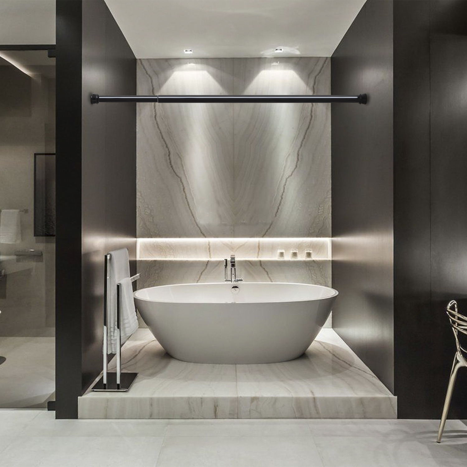 Powder-coated composite pipe shower curtain rods, wholesale of bathroom shower curtain rods, thickened telescopic multi-functional bathroom clothes drying rods Specification image