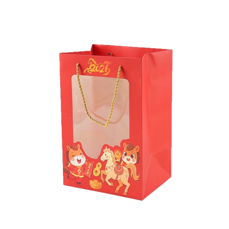 Año nuevo chino 2026 bolsa de mano del año del caballo transparente ventana acompañante bolsa de regalo de la mano bolsa de regalo de la reunión anual bolsa de regalo de la ventana roja del año nuevo Item Picture