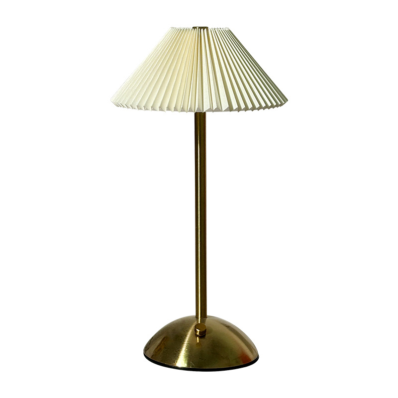 Modern and simple pleated fabric metal table lamp, cross-border bedroom bedside ambient light, rechargeable touch night light Item Picture