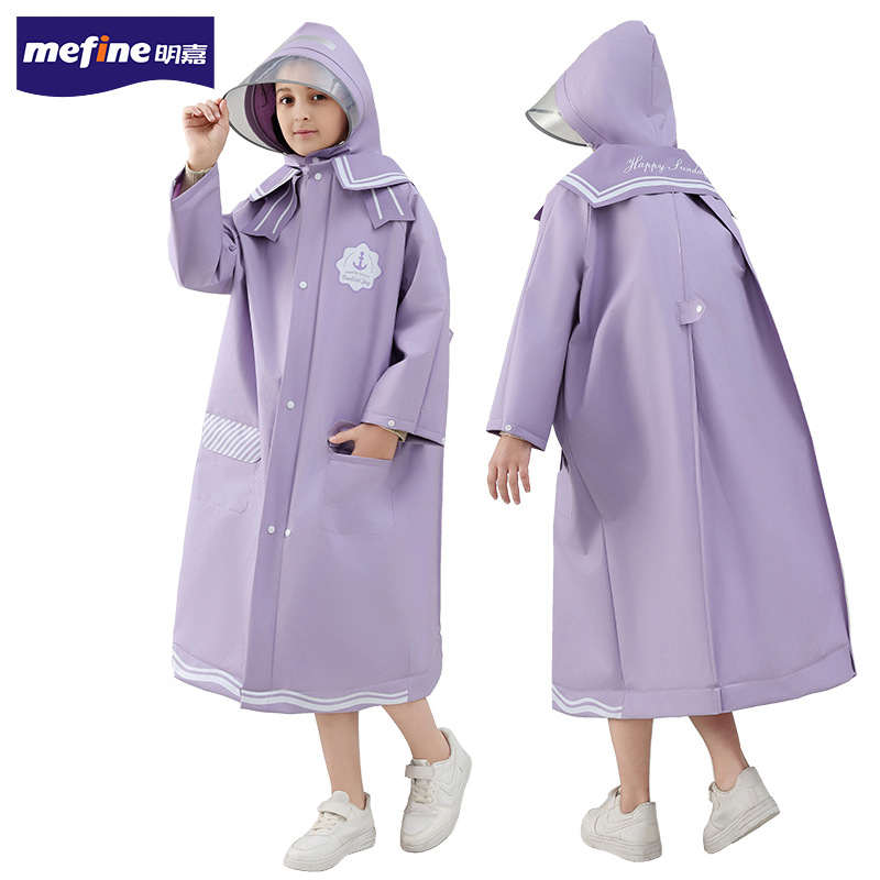 Mingjia EVA Children's raincoat, fashionable navy style one-piece with schoolbag, thickened raincoat for primary school students and children