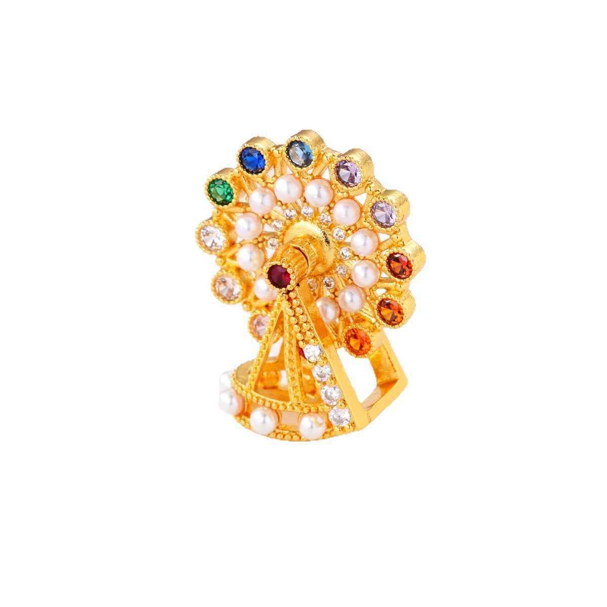 Colorful zircon Ferris wheel pendant, copper-plated with real gold for color retention and high-end feel, DIY jewelry and necklace clasp Item Picture