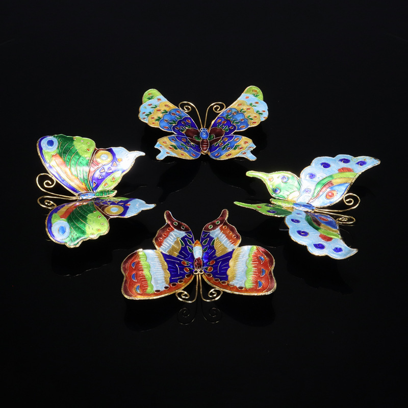 Beijing Cloisonne Chinese Cultural Craft Gift Copper Body Mechanism Enamel silver Blue Butterfly Fridge magnet