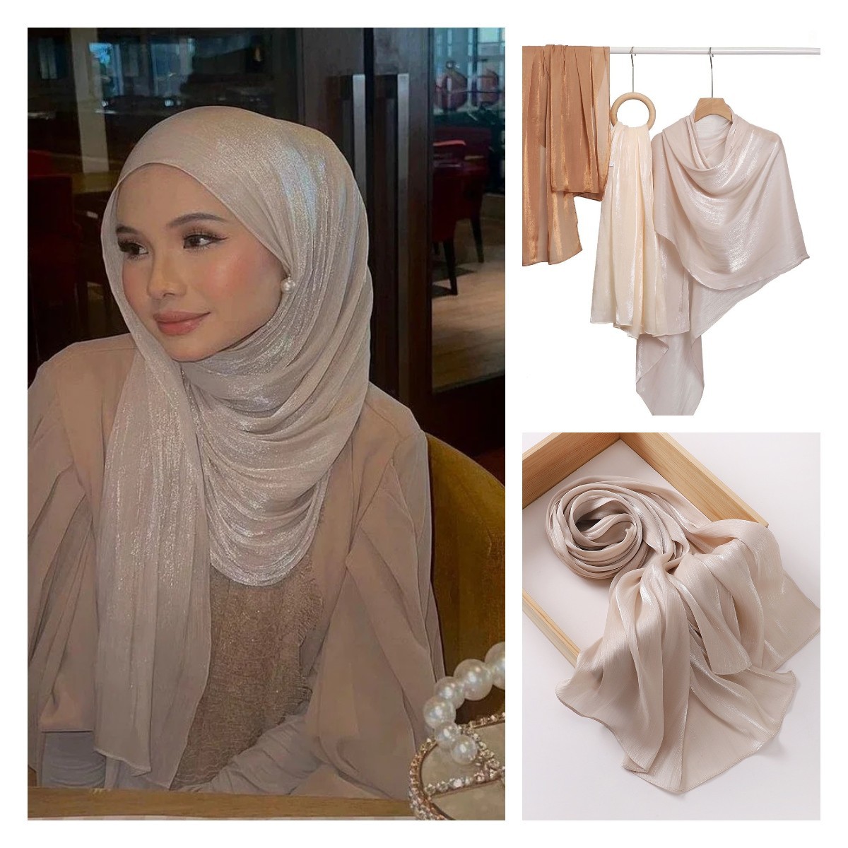 海岛皱围巾女披肩跨境新款海岛缎顺纡绉纯色亮丝纱巾马来西亚头巾