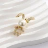 Cute pearl little rabbit brooch, New Year of the Rabbit gift, suit sweater pin accessory, fashionable and versatile brooch details Picture