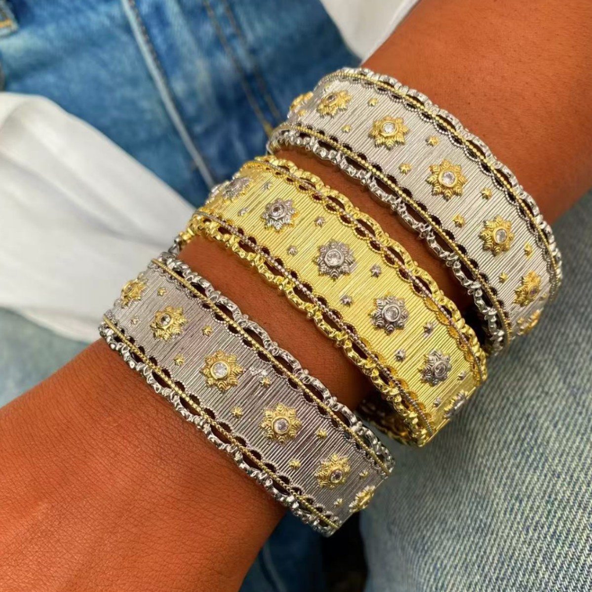 Medieval court-style brushed craftsmanship, high-end vintage cloche ring bracelet, fashionable, exquisite and trendy set