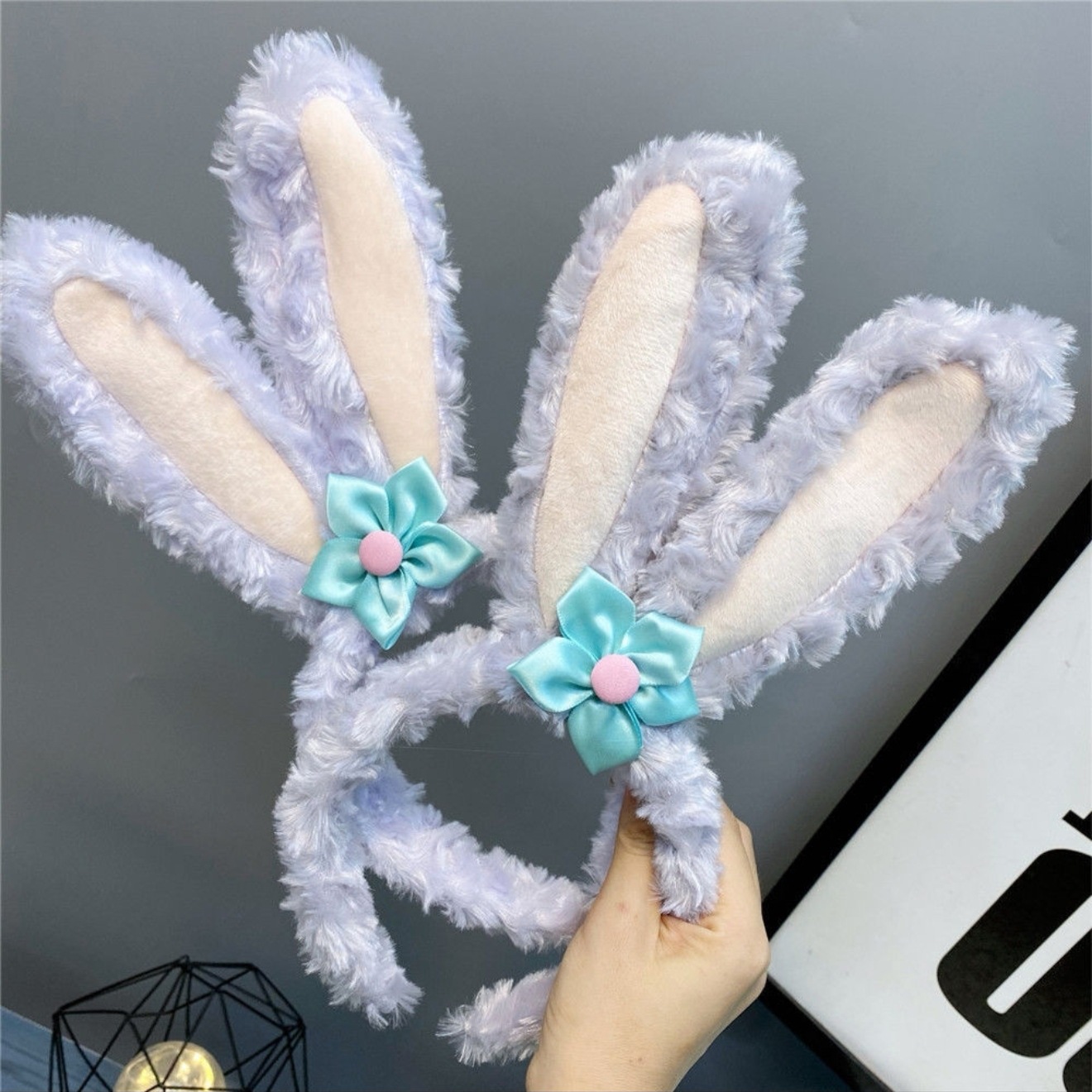 New 14-lamp long-haired rabbit ear headband, led plush luminous toy, flashing headband, performance hair accessory, concert phoenix crown and red wedding dress Specification image