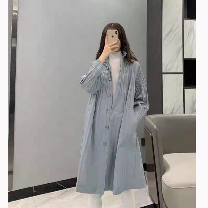 Miyake plisado mujer trench coat largo medio otoño invierno 2025 nuevo plisado korean edition commuter versátil trench coat details Picture