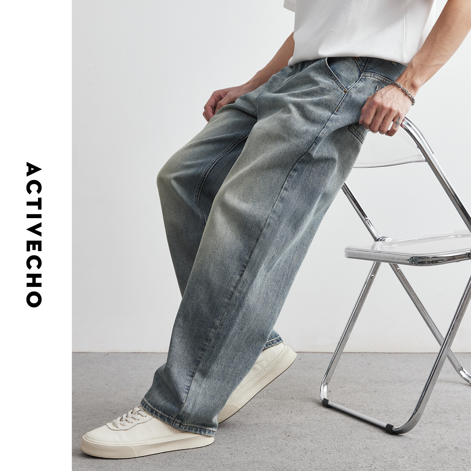 亦止男装|水洗弯刀牛仔裤男春秋季25新款美式香蕉裤宽松直筒长裤