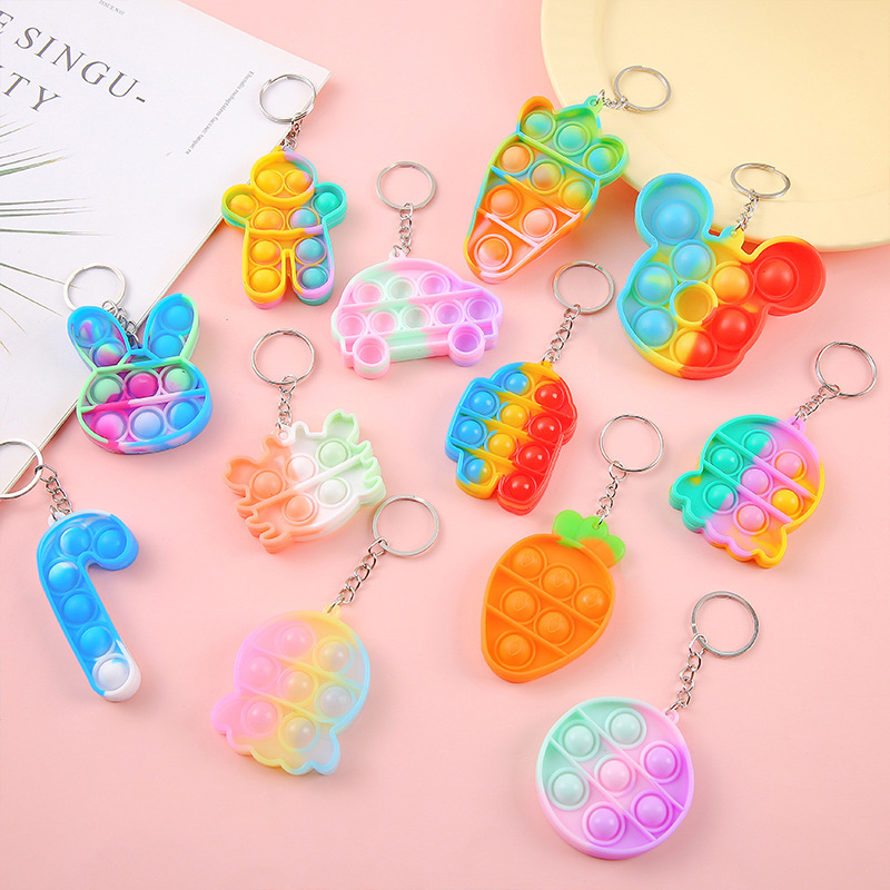 Finger press bubble fun to relieve stress, Rainbow Press fun keychain pendant to relieve stress, children's toy, kindergarten gift details Picture