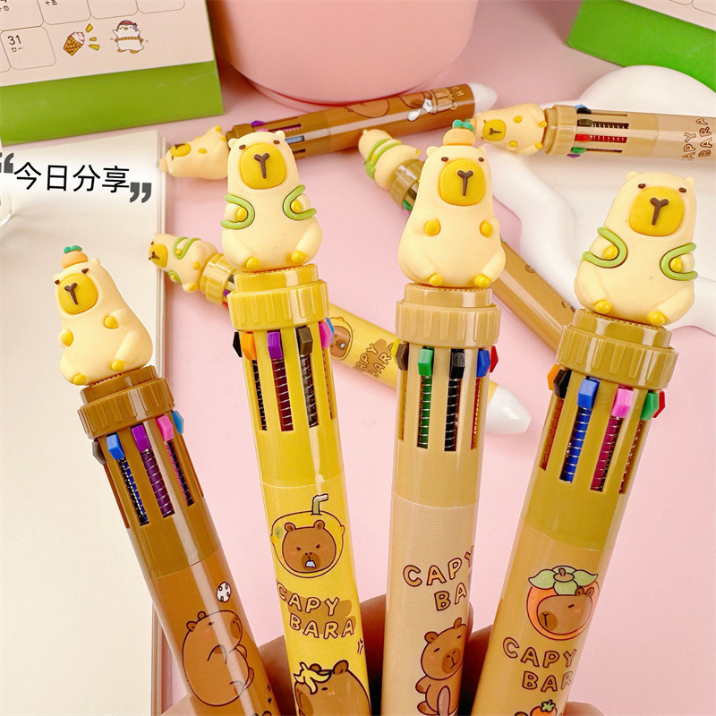 Capibara ten-color Ballpoint pen Creative student stationery, multi-color and cute press type 10-color pen press pen details Picture