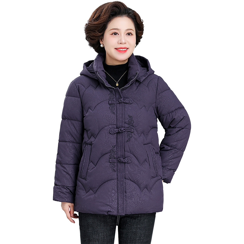 中年妈妈冬季加绒加厚棉衣外套50岁60中老年女士冬装奶奶棉袄大码白底实物图