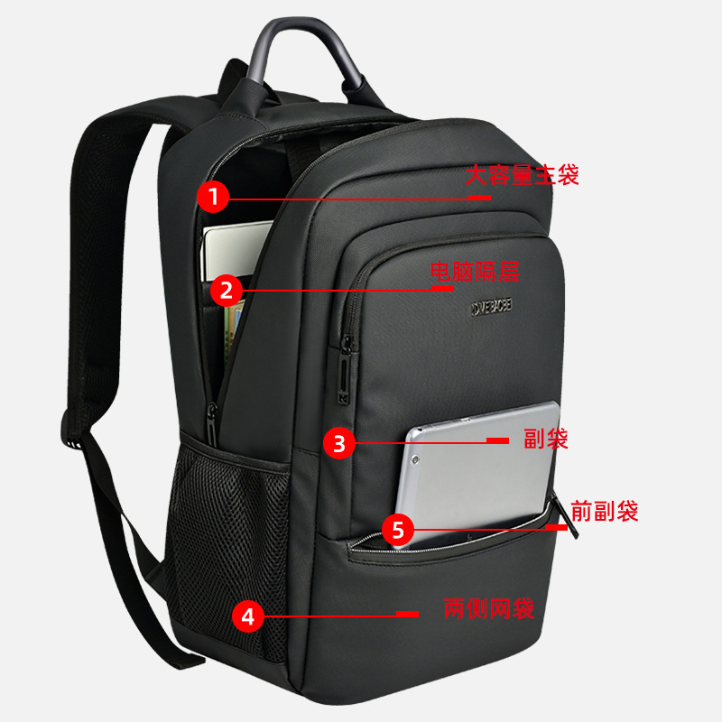 Men's large-capacity business computer bag, double-shoulder commuting backpack, water-resistant and simple high school and college student schoolbag Specification image