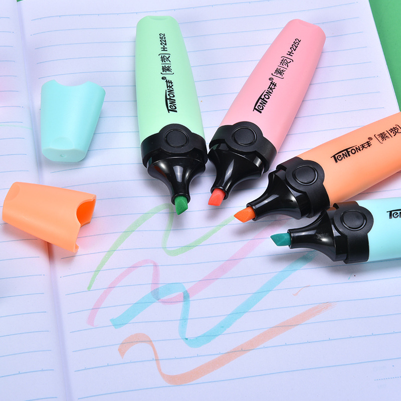 Tianfeng 2252 Plain Fluorescent Pen Flat single-headed light-colored fluorescent pen wholesale factory direct sales, 6 pieces per bag Specification drawing