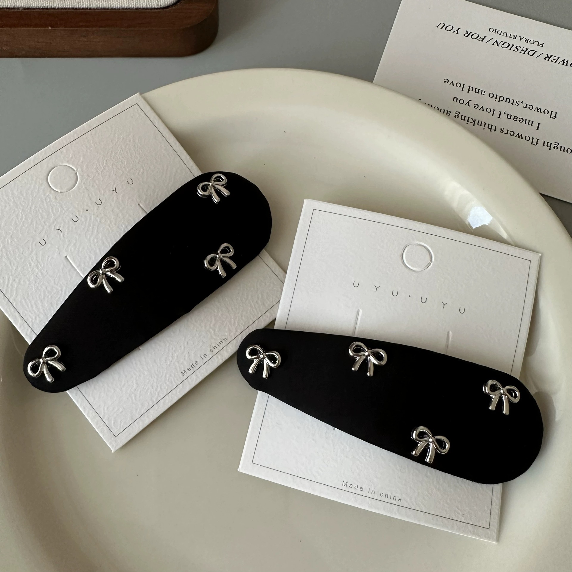 韩系气质黑色布艺水滴掰掰夹蝴蝶结bb夹小众百搭高级感发夹发饰女