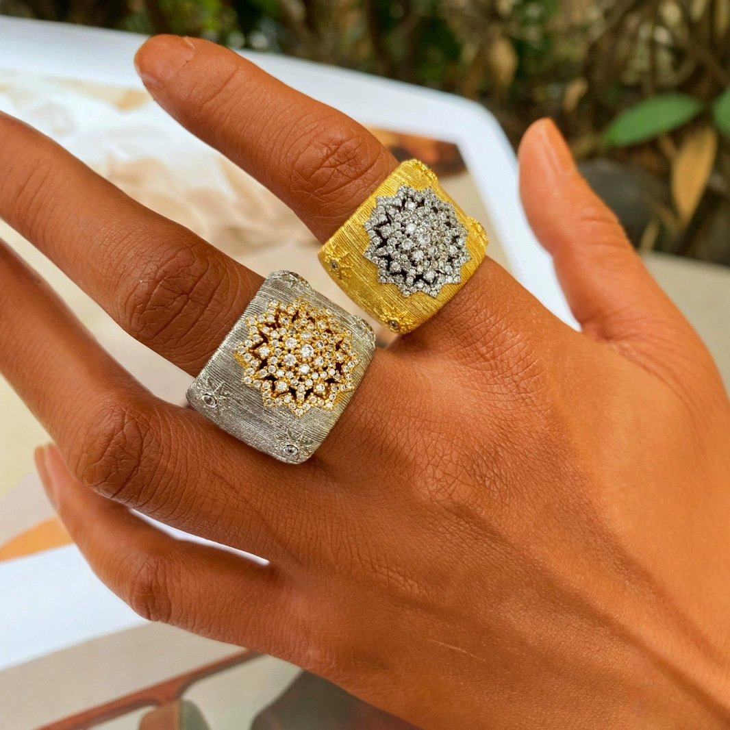 European and American retro Italian Buchi craft brushed copper, gold-plated and set with zircon ring bracelet in a color-blocked style details Picture