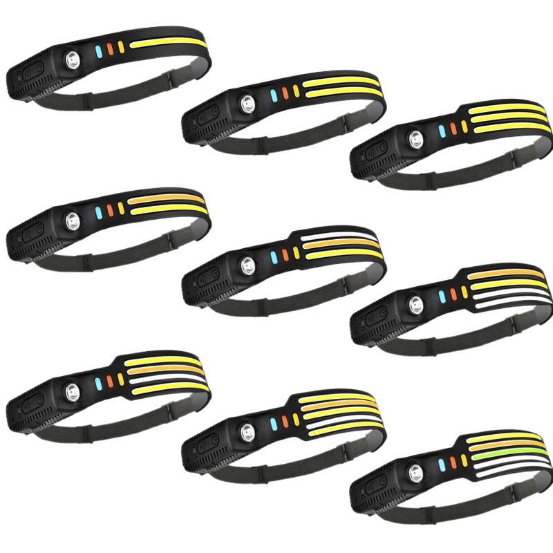 Cross-border Amazon wave sensor COB headlamp, outdoor cycling USB charging night running light, strong headlight, silicone
