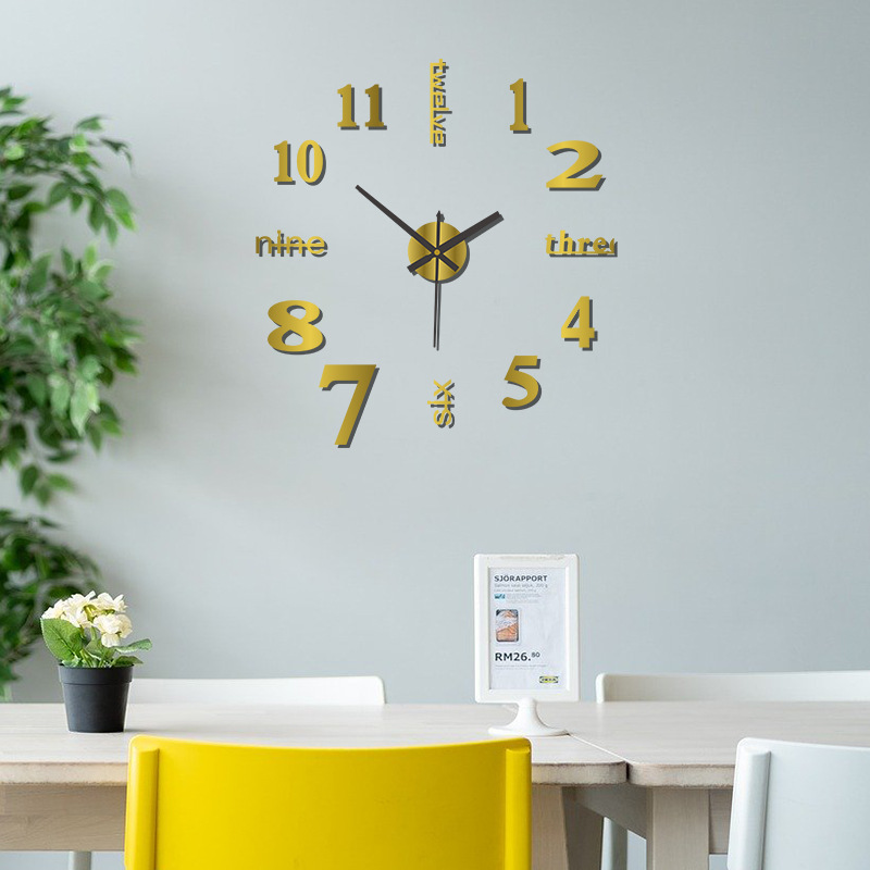 Simple, hole-free, creative diy wall clock, personalized living room and bedroom clock, silent digital clock, decorative wall clock details Picture