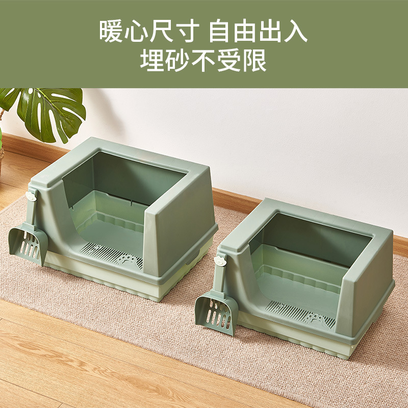 Rongka Pet's cross-border cat litter box with high edge protection, odor prevention and splash prevention, large semi-enclosed deodorizing cat toilet room type, is selling well across borders details Picture