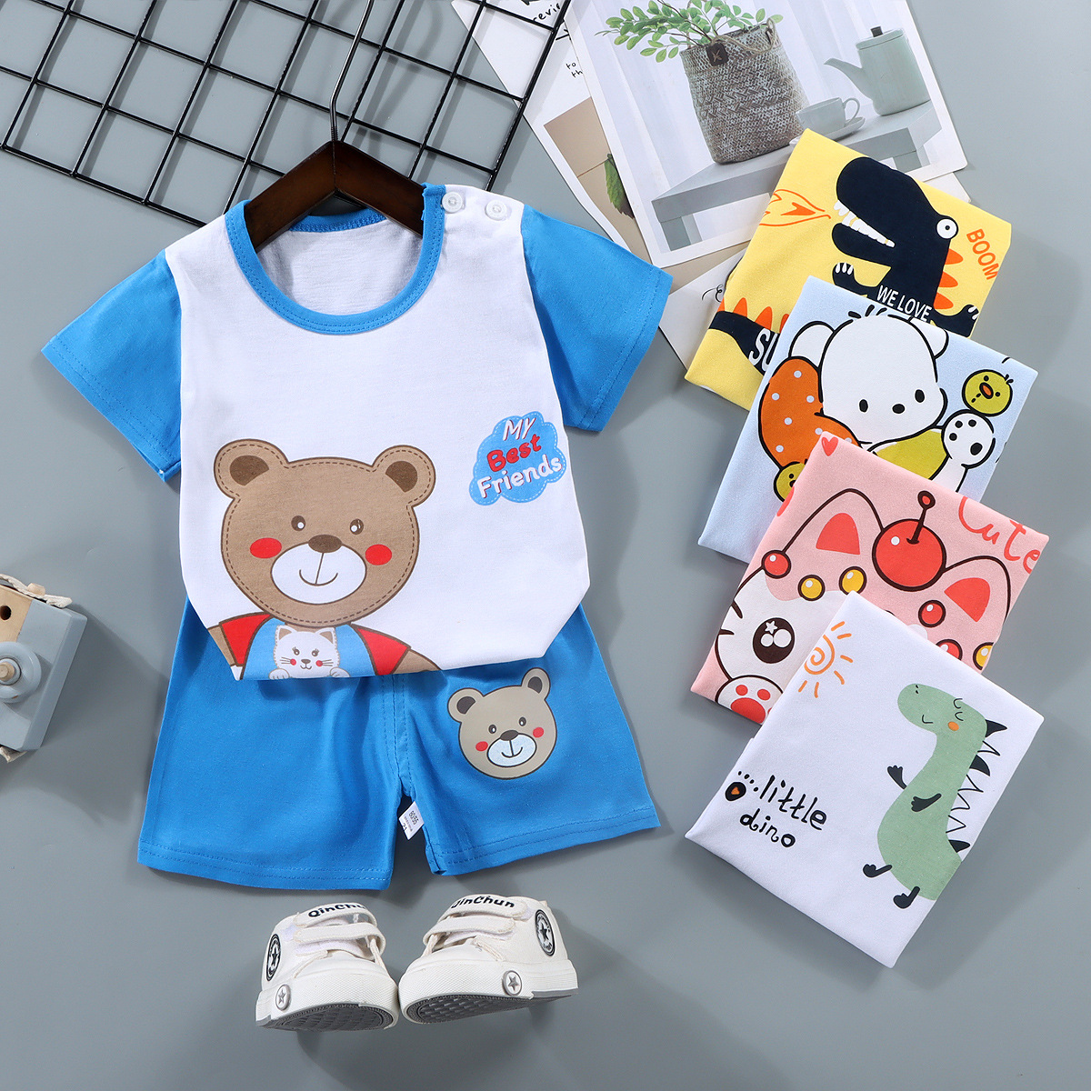 Children's short-sleeved suits, pure cotton boys' T-shirts, baby summer children's clothing, girls' shorts, baby clothes, summer clothing wholesale