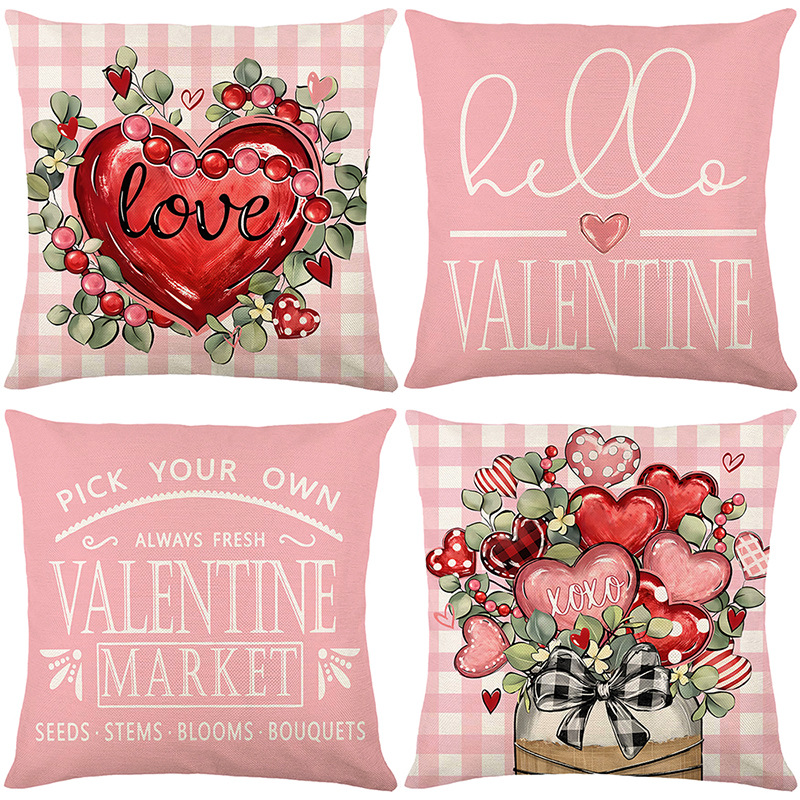 New cross-border Valentine's Day pillow with letter heart print, headrest, and festive atmosphere decoration pillowcase details Picture