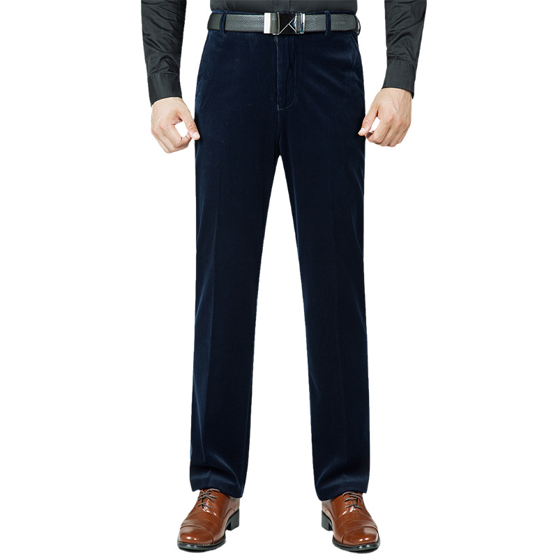 Autumn and winter thick thick dad down pants, men's straight high-waisted loose casual pants, 50-year-old large-sized workwear pants Item Picture