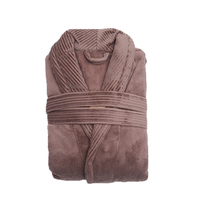 珊瑚绒睡衣女秋冬季可爱加绒加厚浴袍睡袍长款法兰绒家居服套装白底实物图