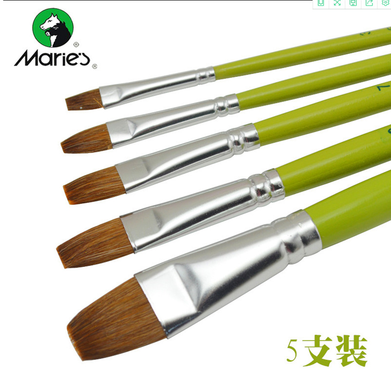 Marley G1865 pelo de caballo de cabeza plana 5 PCS kit de tiza de agua para estudiantes principiantes con acrílico pintura al óleo pincel de acuarela Specification image