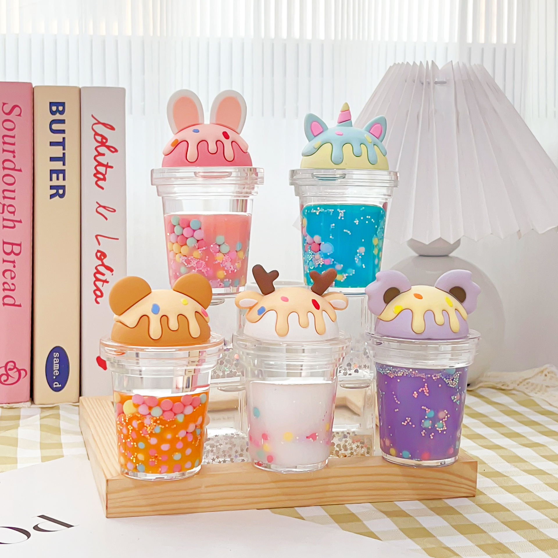 超大奶茶杯入油流沙摆件干花爆闪彩豆美美杯摆件盲盒抖音爆款玩具