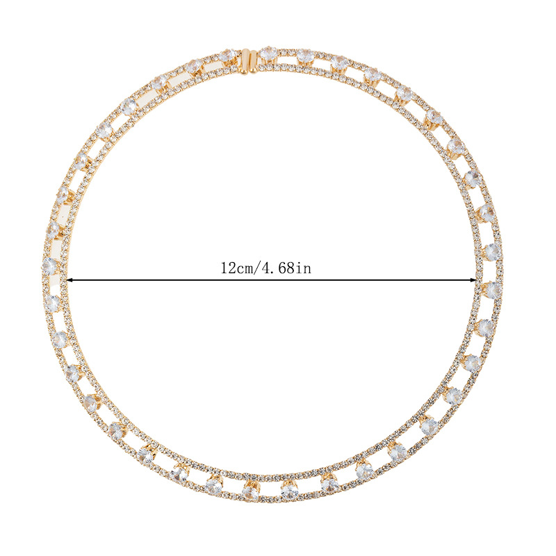 Amazon cross-border's new zircon necklace Choker 2-row steel wire elastic opening necklace, exaggerated and trendy rhinestone necklace, full of diamonds and shining necklace accessories wholesale Specification drawing