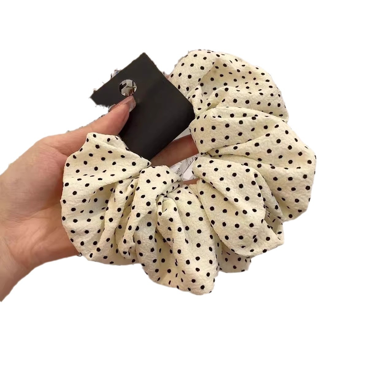 Korean style 2024 new cotton and linen pure cotton fabric polka dot large intestine ring hair ring Forest Girl Super fairy hairstyle accessory Item Picture