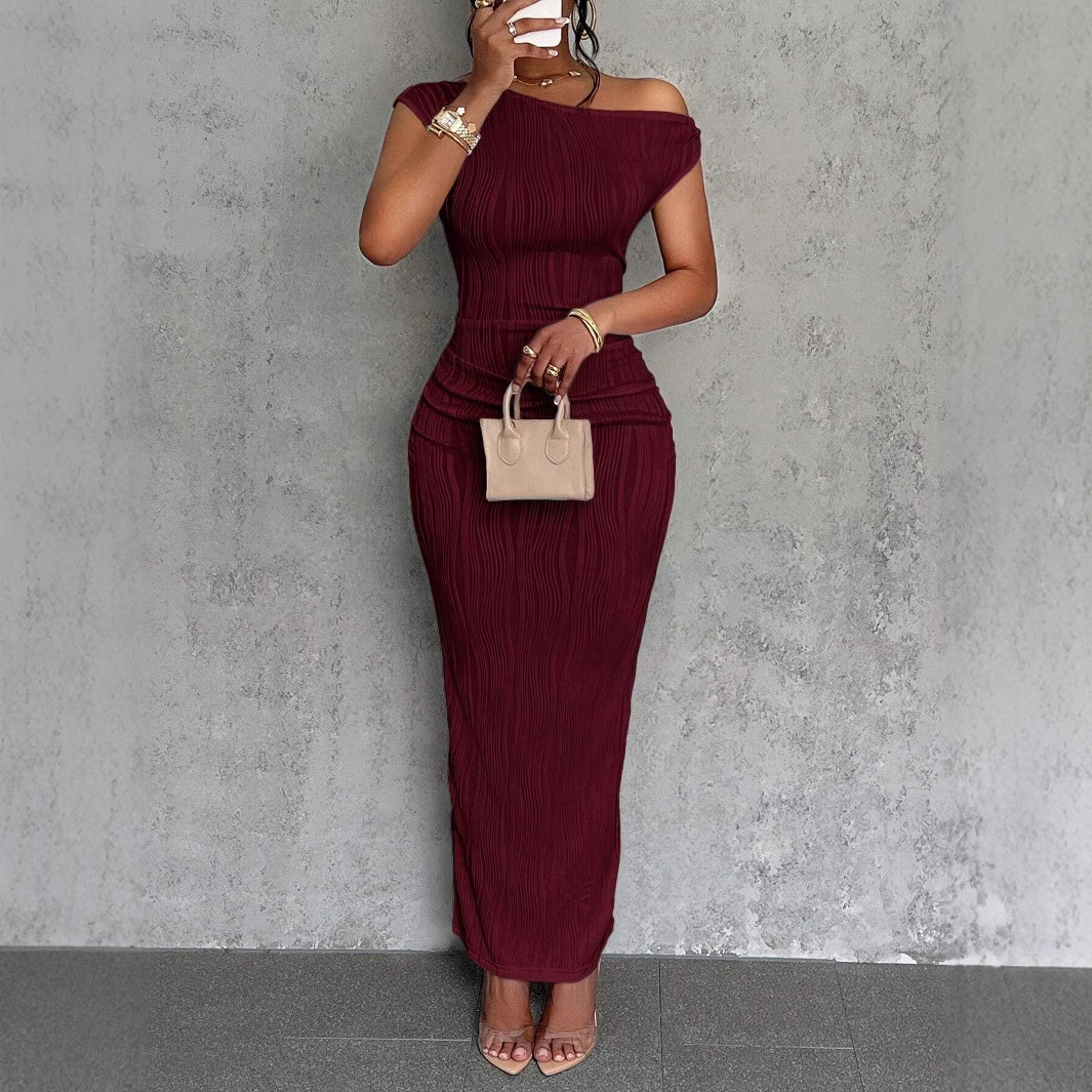A new cross-border cute and fashionable water ripple off-the-shoulder dress is in stock on Amazon's independent store in 2026 Application Scenario