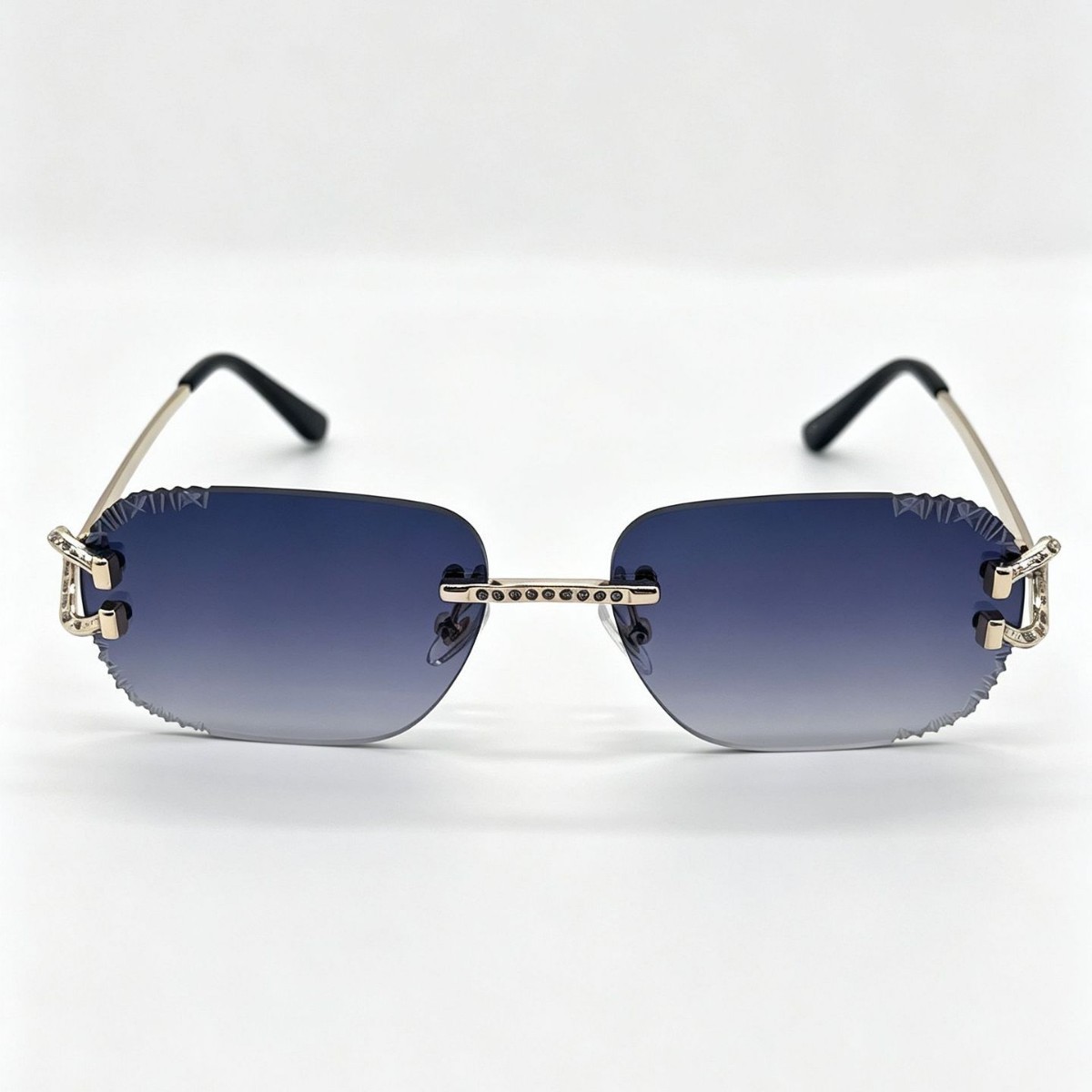 New cross-border frameless rectangular sunglasses, decorative sunglasses, metal temple, fashionable and cool glasses, unisex details Picture