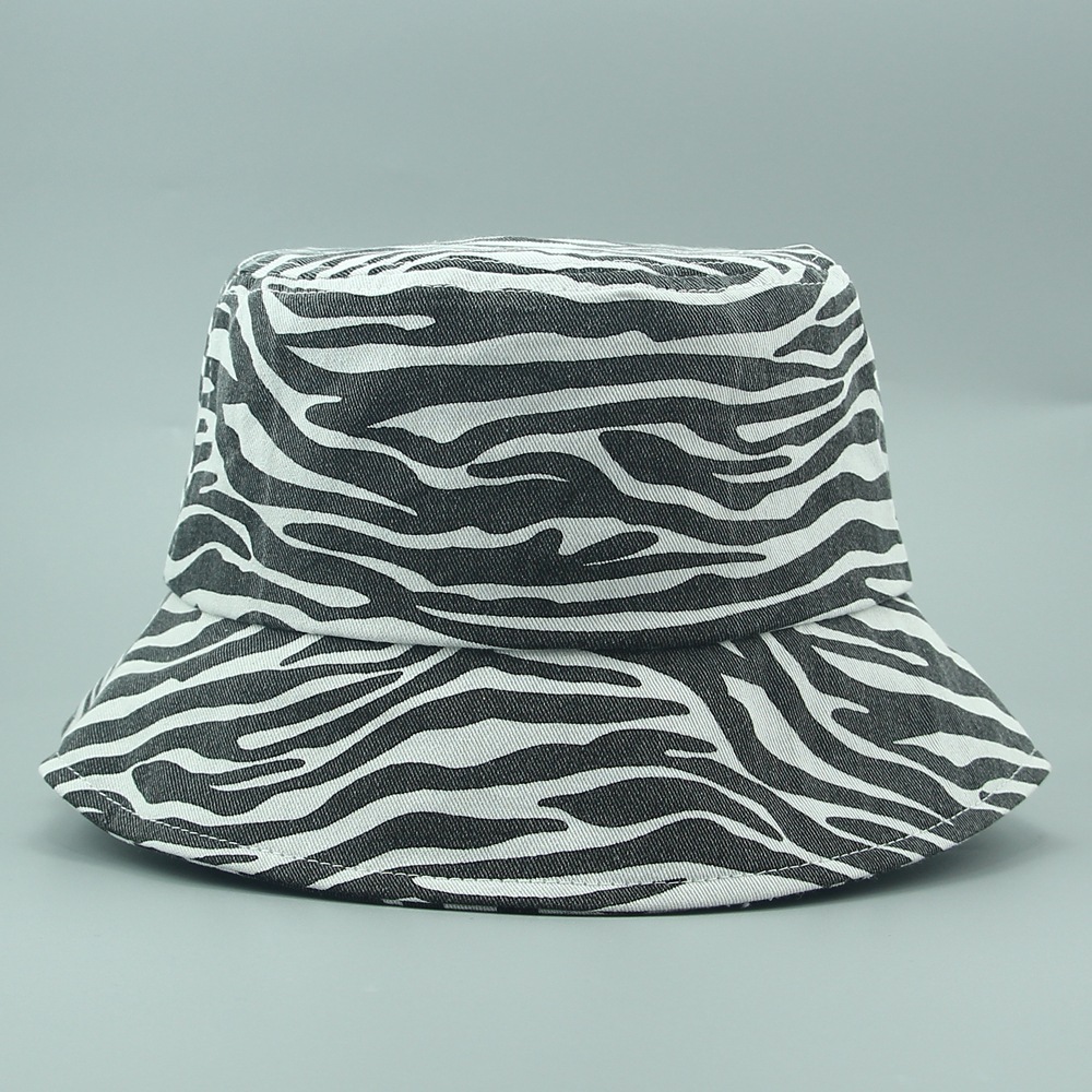 Customized black and white striped basin hat with tie-dye, digital printing, thin spring and summer travel, sun protection and shade fisherman's hat details Picture