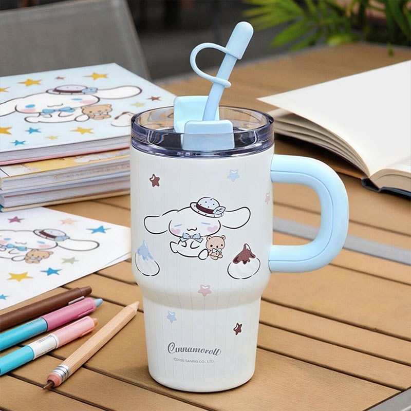 New cartoon Kitty Kitty insulated cup for girls, high appearance level, cute double-drinking straw water cup, portable ice cup