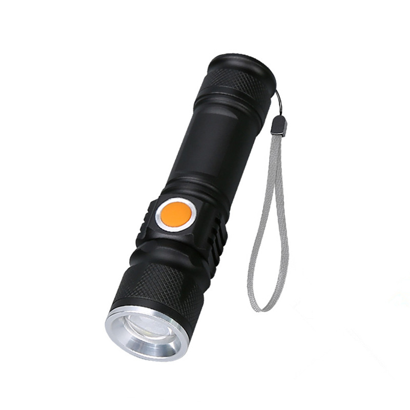 Mini high-intensity flashlight, stretch zoom T6 aluminum alloy flashlight, outdoor cycling USB charging flashlight
